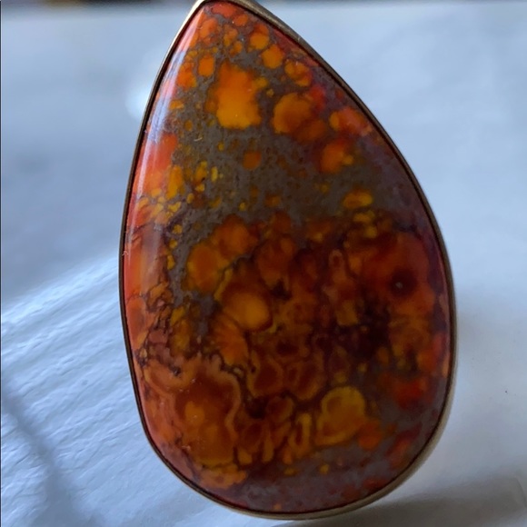 LARGE TEARDROP SHAPED BURNT ORANGE TURQUOISE RING - Picture 3 of 5